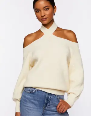 Forever 21 Crisscross Off the Shoulder Sweater Cream