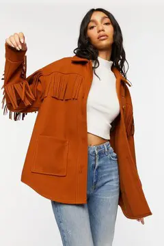 Forever 21 Forever 21 Faux Suede Fringe Shacket Ginger. 2