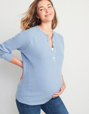 Maternity Thermal-Knit Long-Sleeve Henley Tunic Top for Women blue