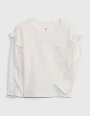 Toddler 100% Organic Ruffle Pocket T-Shirt white