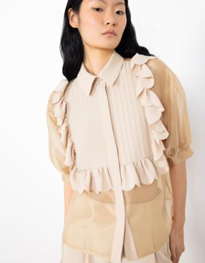 Transparent Salmon Colored Blouse With Voluminous Sleeves