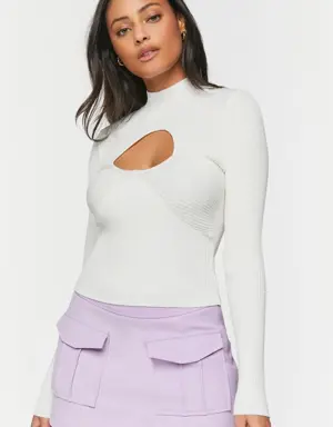 Forever 21 Cutout Mock Neck Sweater Knit Top Vanilla