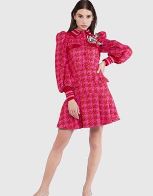 Knitwear Band And Decorative Brooch Detailed Pink Dress