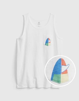 Kids Organic Cotton Pocket Tank Top white