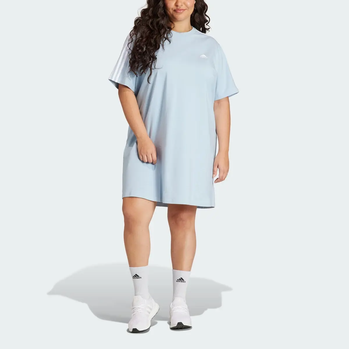 Adidas Essentials 3-Stripes Single Jersey Boyfriend Tee Dress (Plus Size). 1