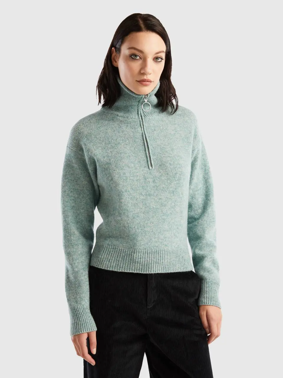 Benetton high neck sweater in pure shetland wool. 1