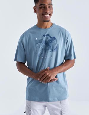 Mint Yeşili Baskı Detaylı O Yaka Erkek Oversize T-Shirt - 88093