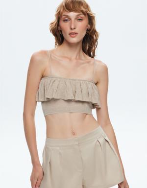 Moda Tutkusu Volanlı Askılı Triko Bluz
