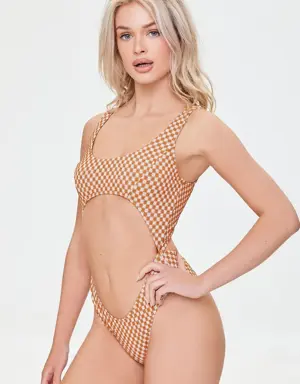 Forever 21 Plaid Cutout One Piece Swimsuit Ginger/Ivory