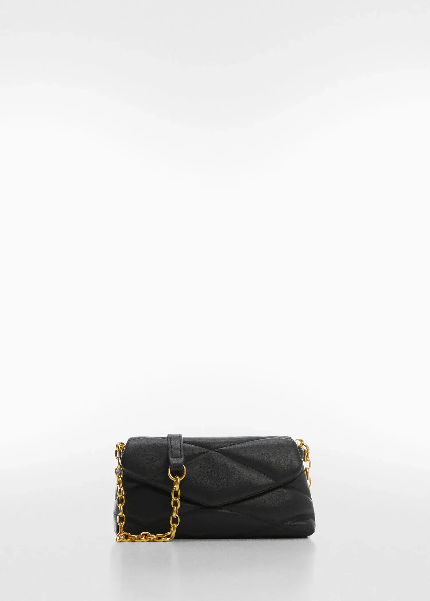 Mango Quilted chain bag. a black purse with a gold chain hanging off of it. 