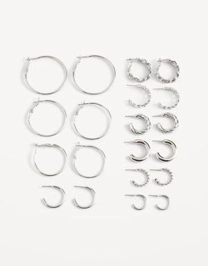 Silver-Tone Hoop Earrings 10-Pack for Women silver