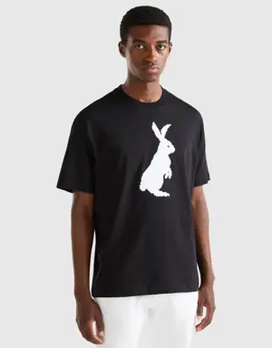black t-shirt with bunny print