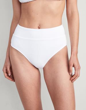 High-Waisted Pucker Classic Bikini Swim Bottoms for Women white