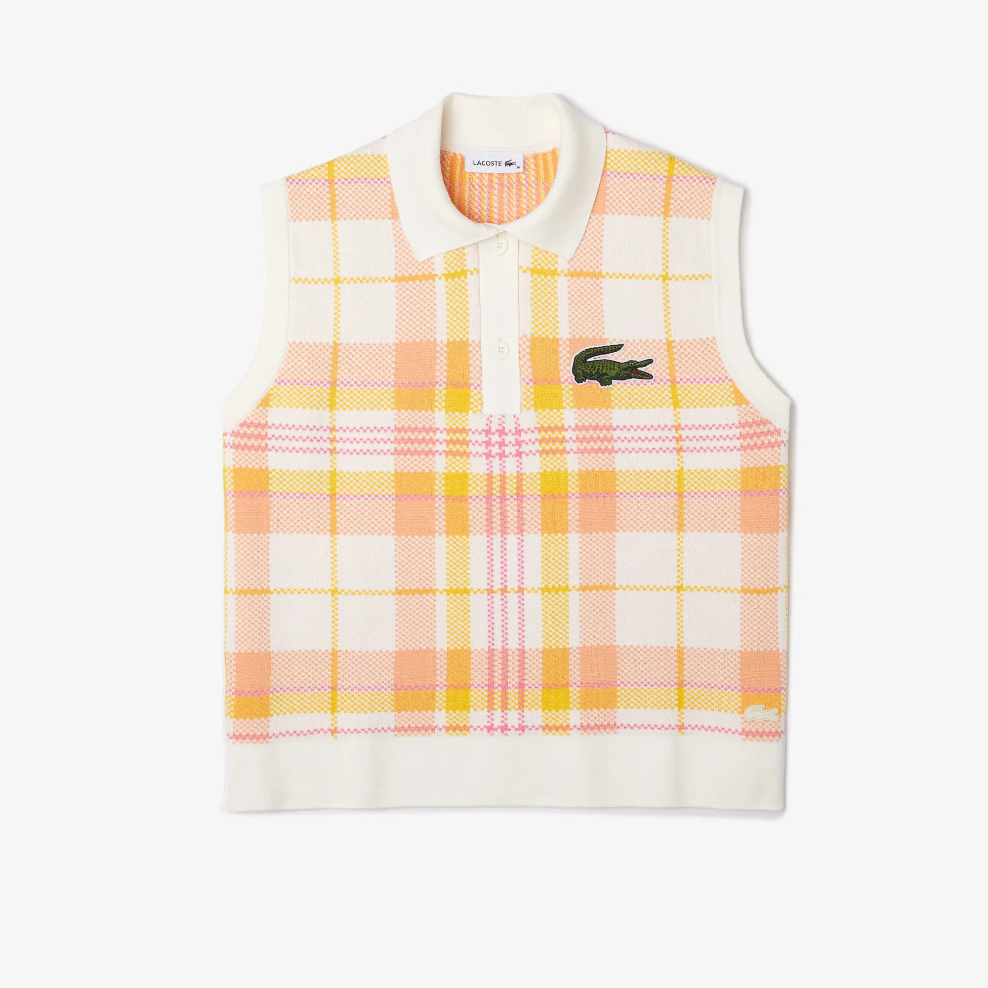 Lacoste Women’s Lacoste Sleeveless Organic Cotton Check Polo Shirt. 2