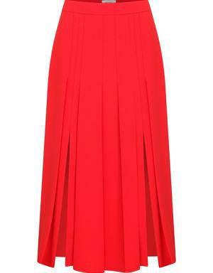 Red Double Slit Midi Skirt