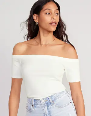 Fitted Off-The-Shoulder T-Shirt for Women white