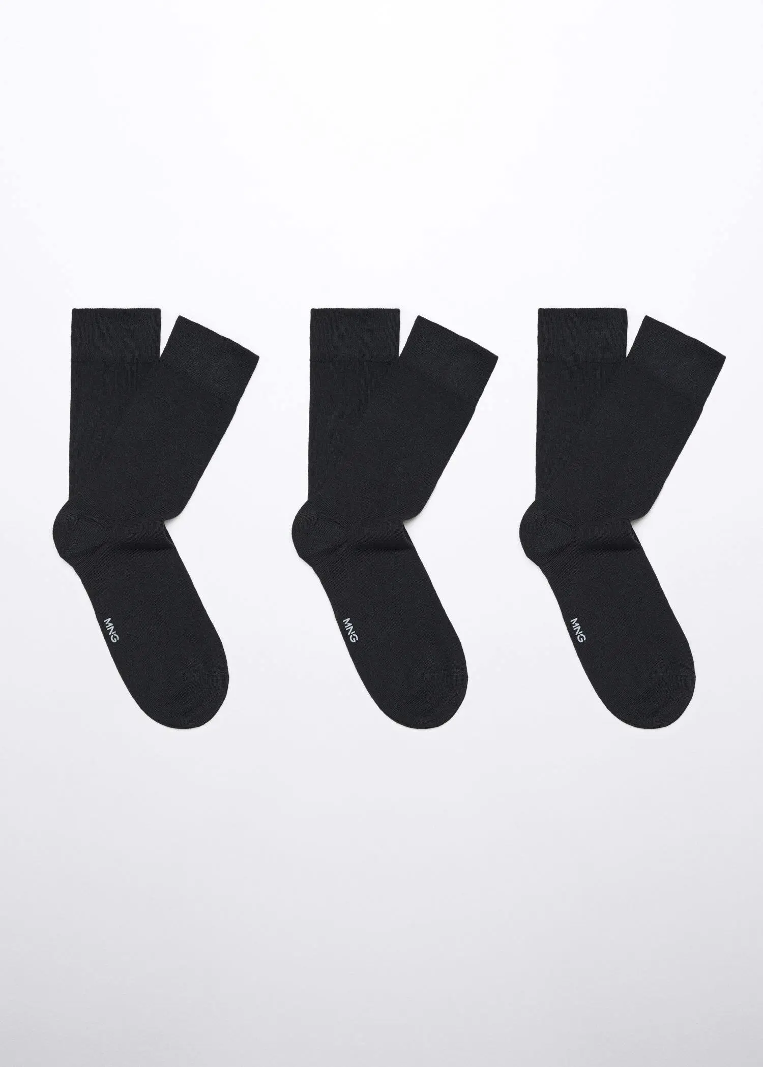 Mango Pack of 3 cotton socks. three pairs of black socks on a white background. 
