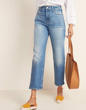 Extra High-Waisted Sky-Hi Straight Distressed Jeans for Women blue