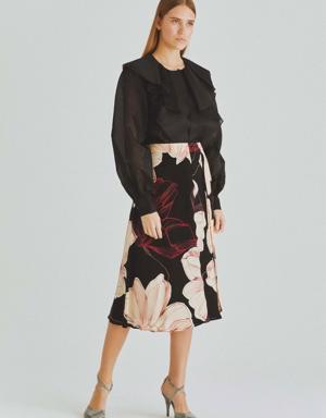 Floral Waist Tie Midi Skirt