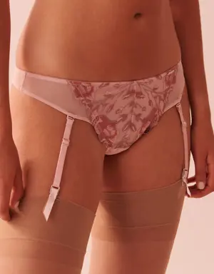 Embroidered Mesh Thong Panty