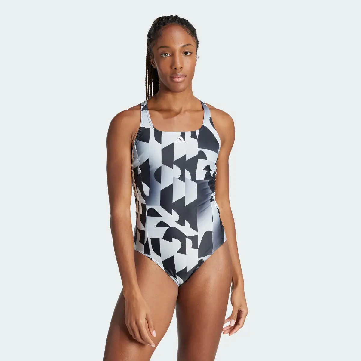 Adidas 3-Stripes Graphic V-Back Swimsuit. 2