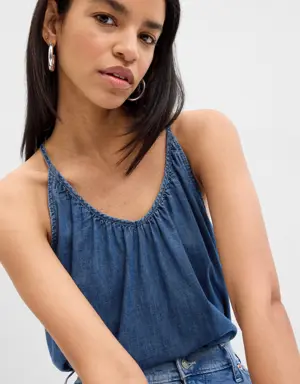 100% Organic Cotton Denim Halter Tank Top with Washwell blue