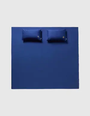 set of dark blue double bed sheets
