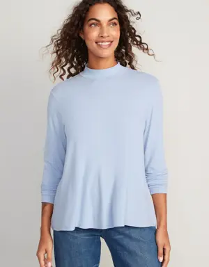 Old Navy Luxe Mock-Neck Rib-Knit Swing T-Shirt for Women blue