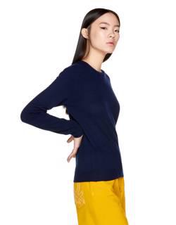 Dark blue crew neck sweater in Merino wool