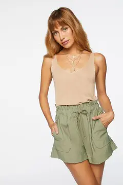 Forever 21 Forever 21 Twill Paperbag Shorts Olive. 2