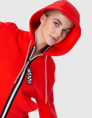 Striped Rib And Collar Detailed Hooded Front Zipper Sweatshirt