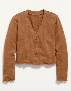 Cropped Slub-Knit Button-Front Cardigan Sweater for Girls beige