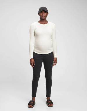 Maternity Waffle Crewneck T-Shirt beige