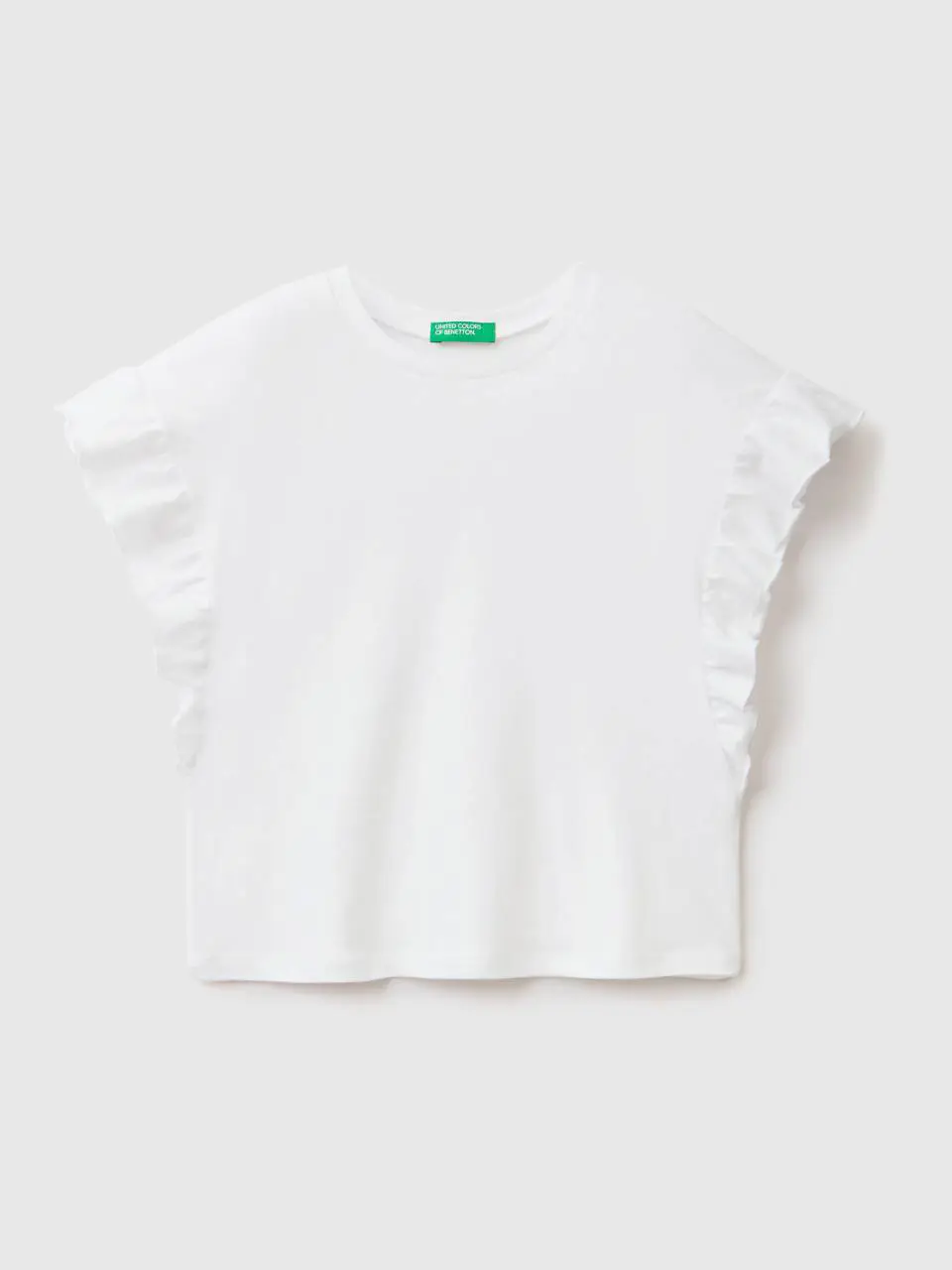 Benetton t-shirt in linen blend with ruffles. 1