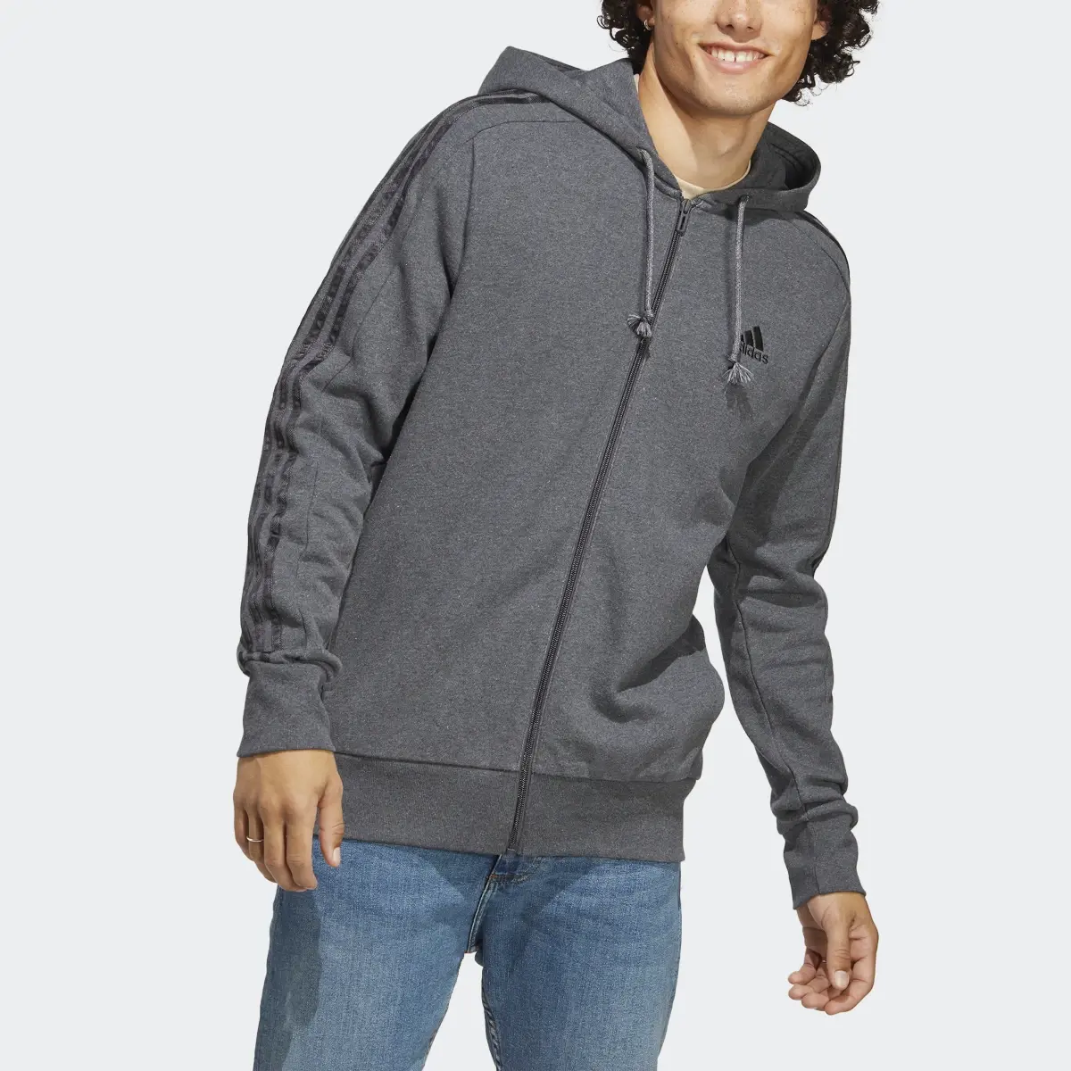 Adidas Essentials French Terry 3-Stripes Full-Zip Hoodie. 1