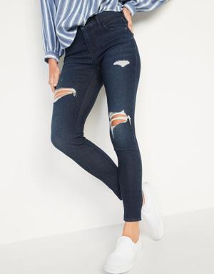 Mid-Rise Rockstar Super Skinny Ripped Jeans for Women blue