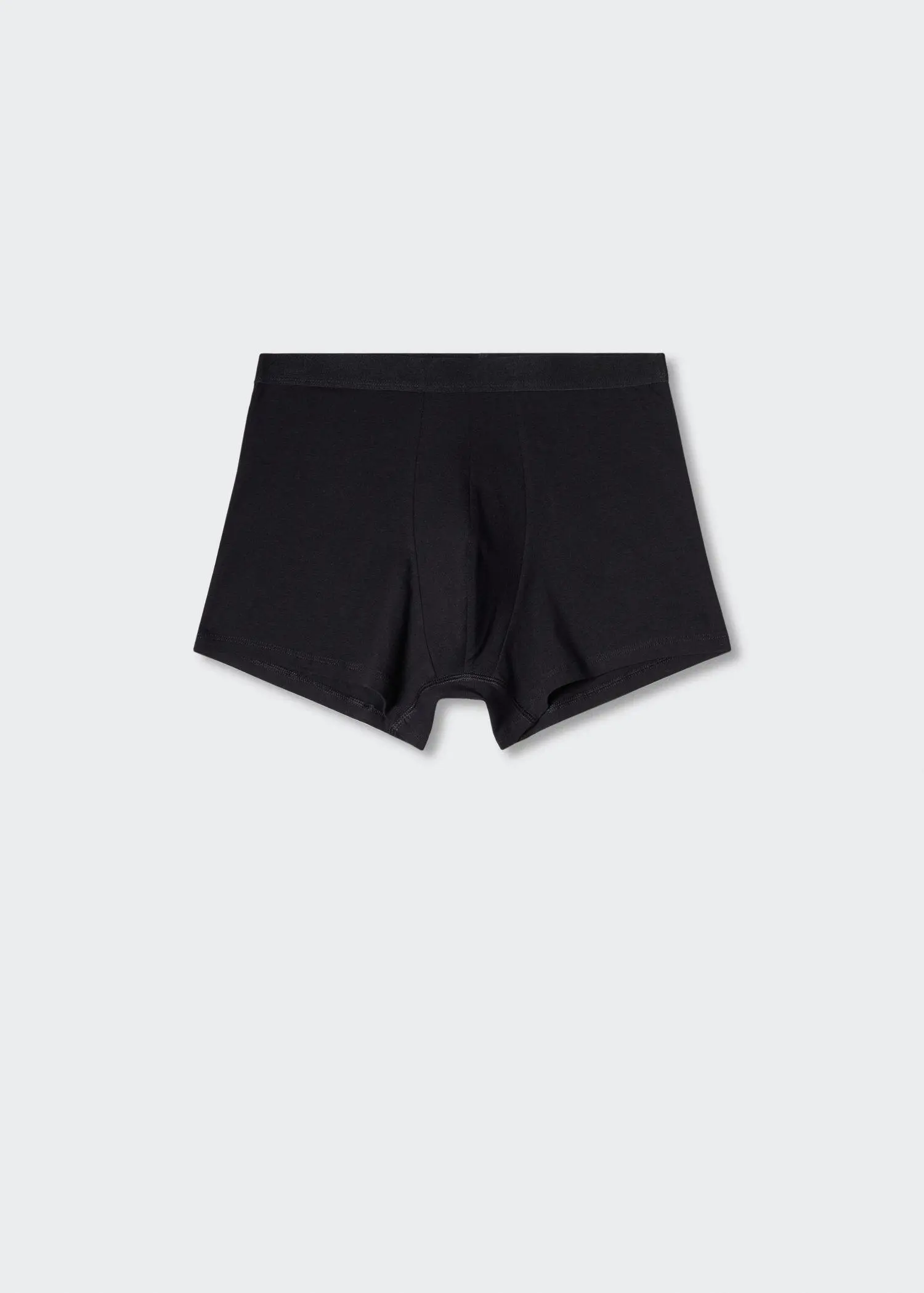 Mango 3-pack of black cotton boxer shorts. a pair of black shorts on a white background. 