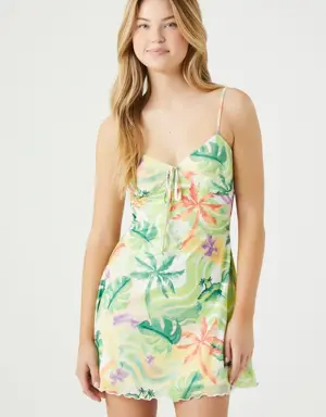 Forever 21 Tropical Print Cami Mini Dress Green/Multi