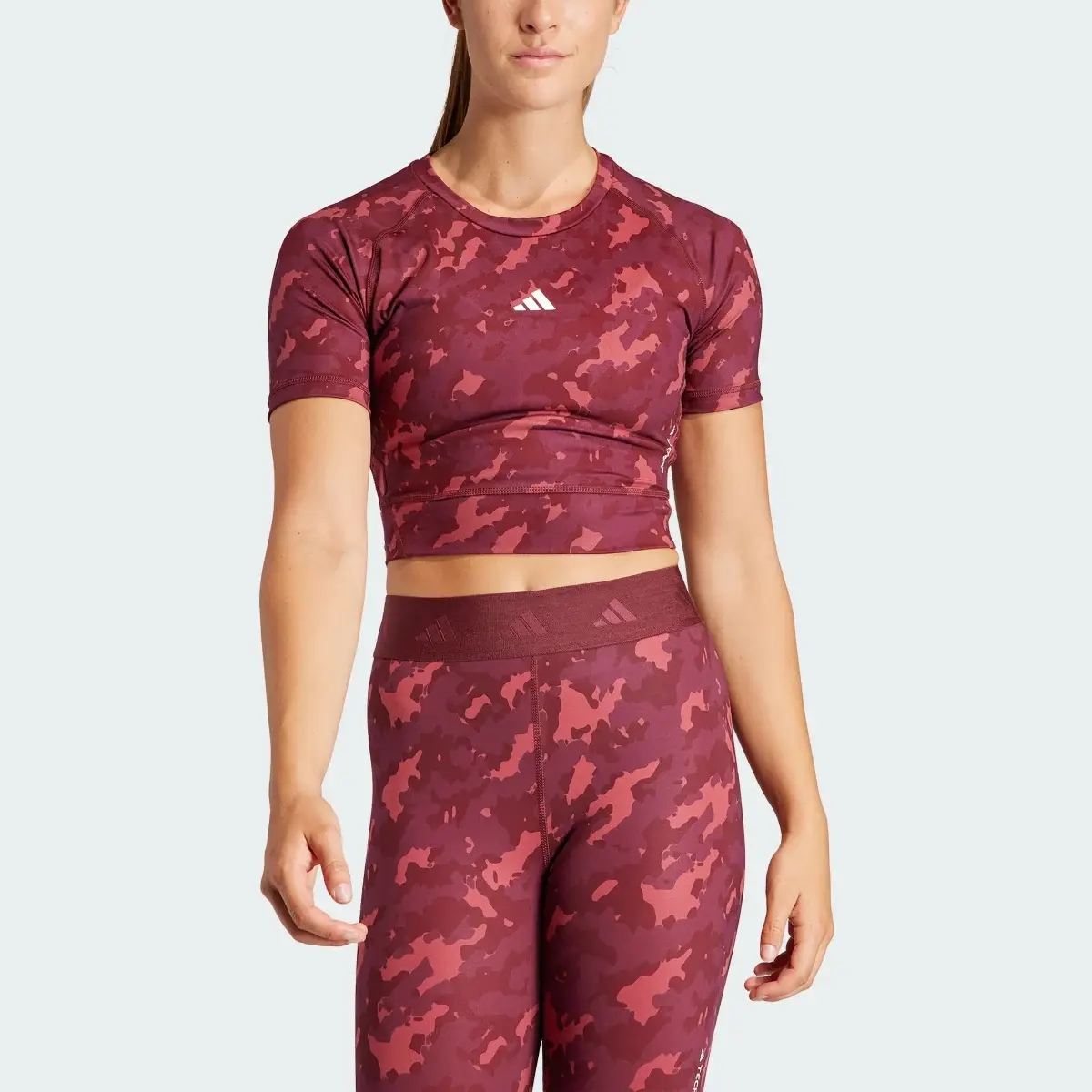 Adidas Techfit Camo Print Crop Training T-Shirt. 1