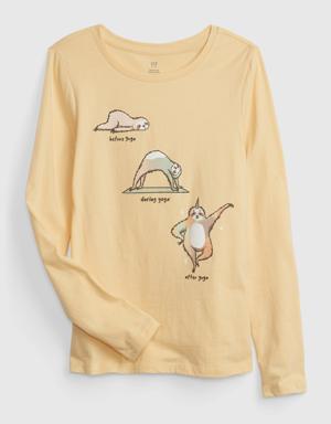 Kids 100% Organic Cotton Long Sleeve Graphic T-Shirt beige