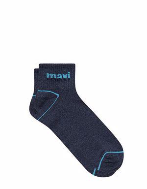 Logo Baskılı Mavi Soket Çorap