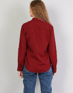 Kareli Cepli Regular Fit Kadın Kırmızı Uzun Kol Gömlek