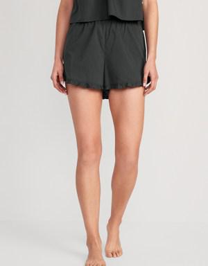 Matching High-Waisted Ruffle-Trimmed Pajama Shorts for Women -- 2.5-inch inseam black