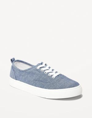 Gender-Neutral Elastic-Lace Chambray Sneakers for Kids blue