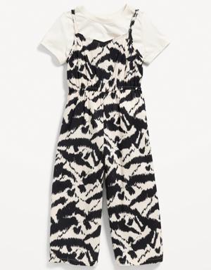 Sleeveless Cinched-Waist One-Piece & T-Shirt Set for Toddler Girls black