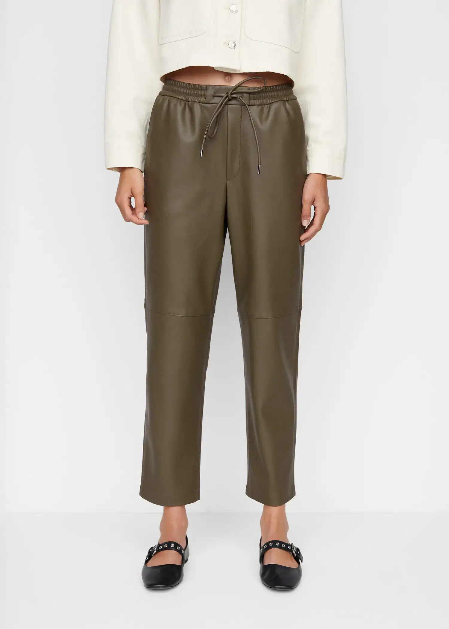 Mango Leather-effect elastic waist trousers. 2