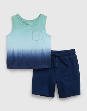 Baby Organic Cotton Tank & Shorts Outfit Set blue