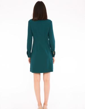 Button And Pocket Detailed Mini Green Dress