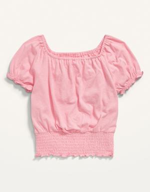 Short Puff-Sleeve Smocked Top for Girls pink