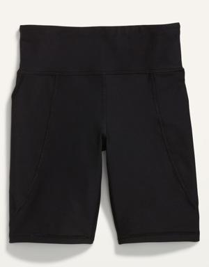 High-Waisted PowerSoft Side-Pocket Biker Shorts for Girls black